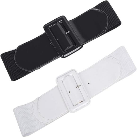 Women\'s Stretchy Belt 1950s 3 Inch Wide Elastic Belts, Black & White main image 5